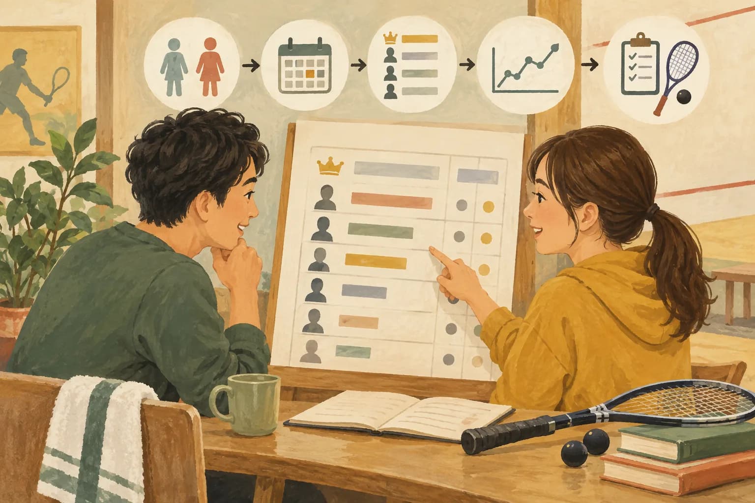 スカッシュランキングの見方:記事一覧専用のサムネイル(本文画像とは別の場面)を表すイラスト