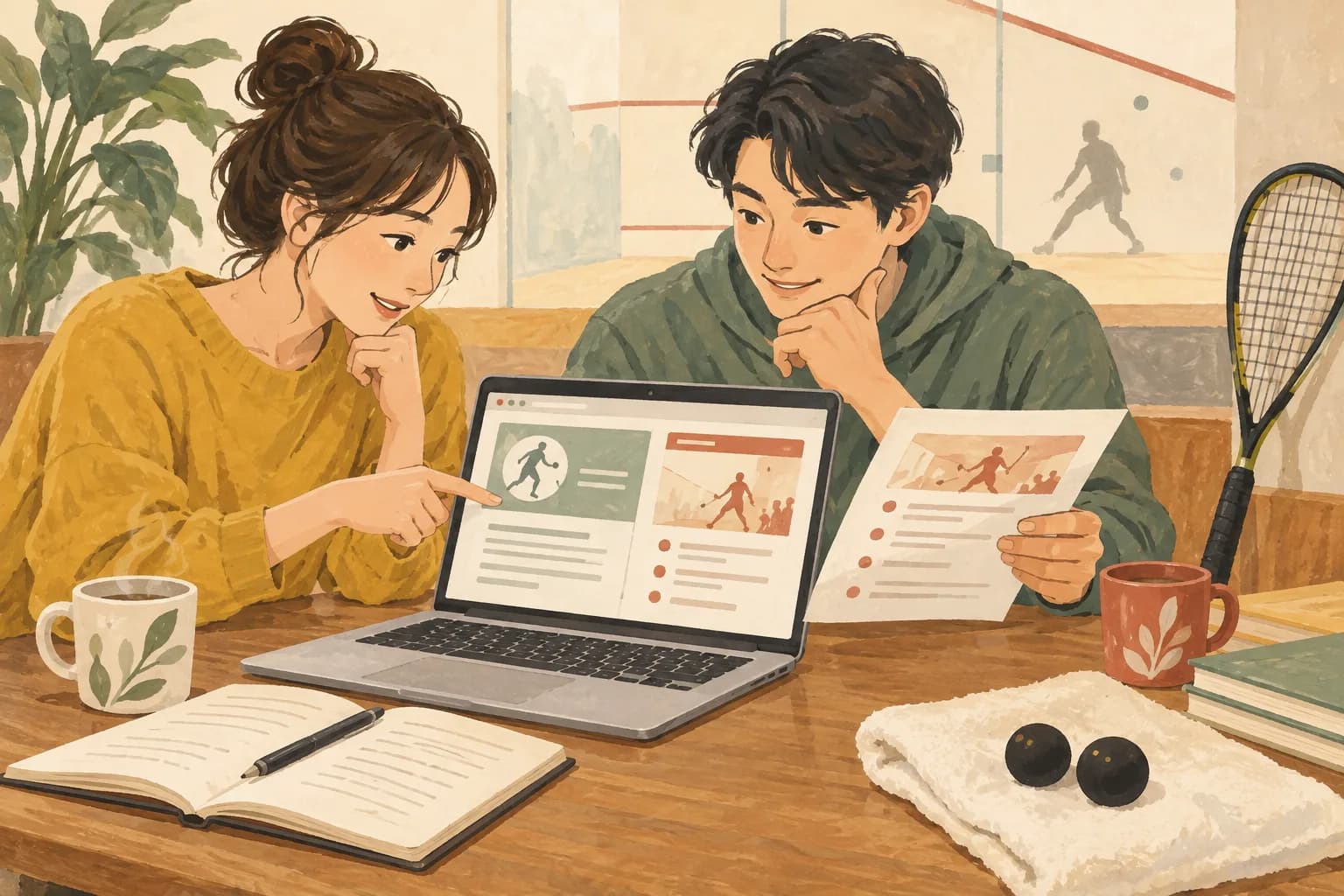 初めてのスカッシュ大会の選び方:出典・確認先を表すイラスト