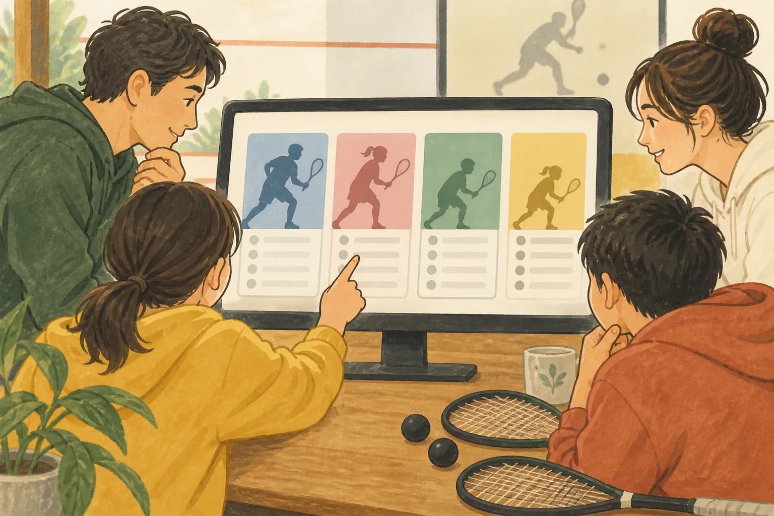 スカッシュランキングの見方:まず、確認したいカテゴリを選ぶを表すイラスト